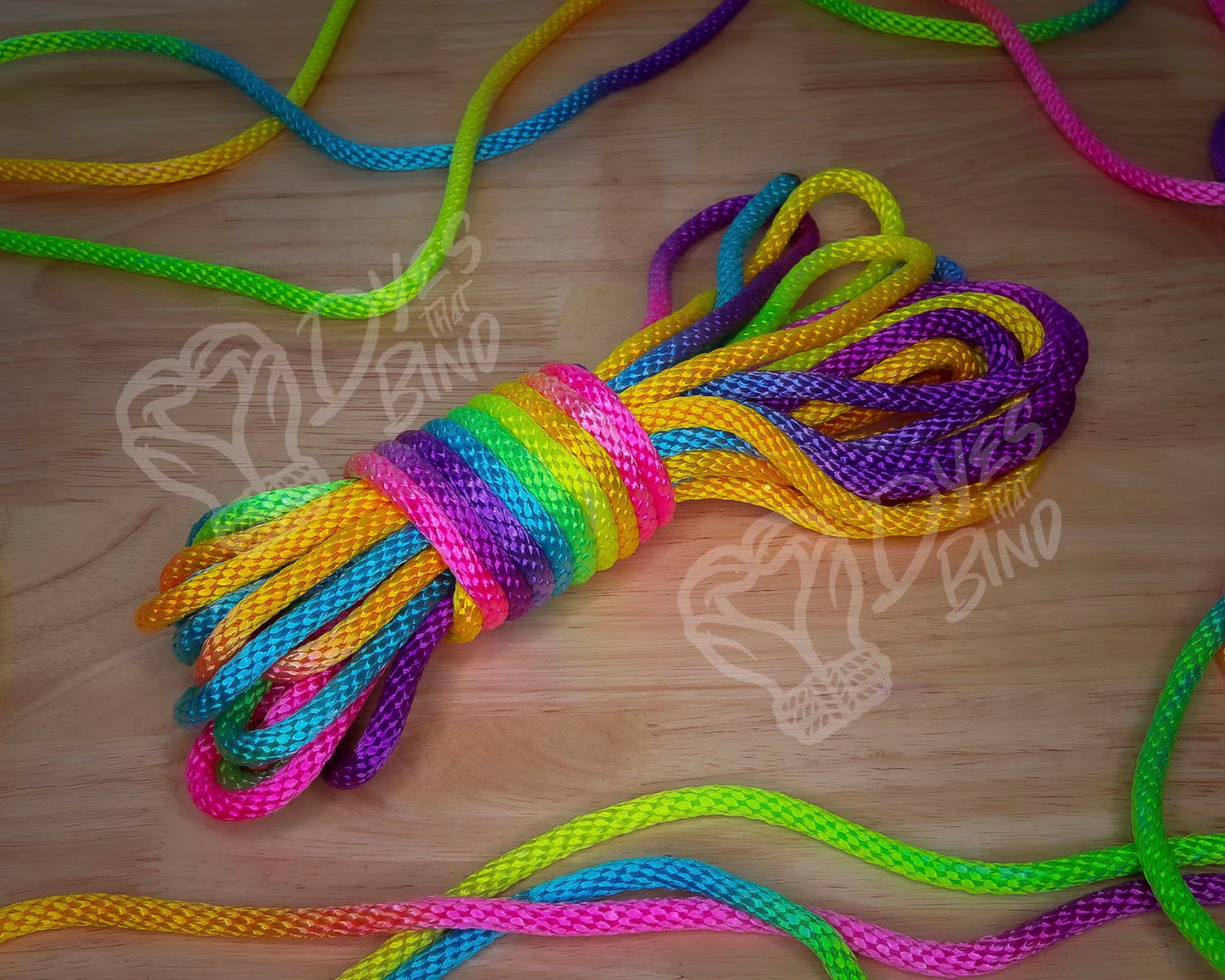 Neon Rainbow Solid Braid Silky Nylon Rope - 30ft hank